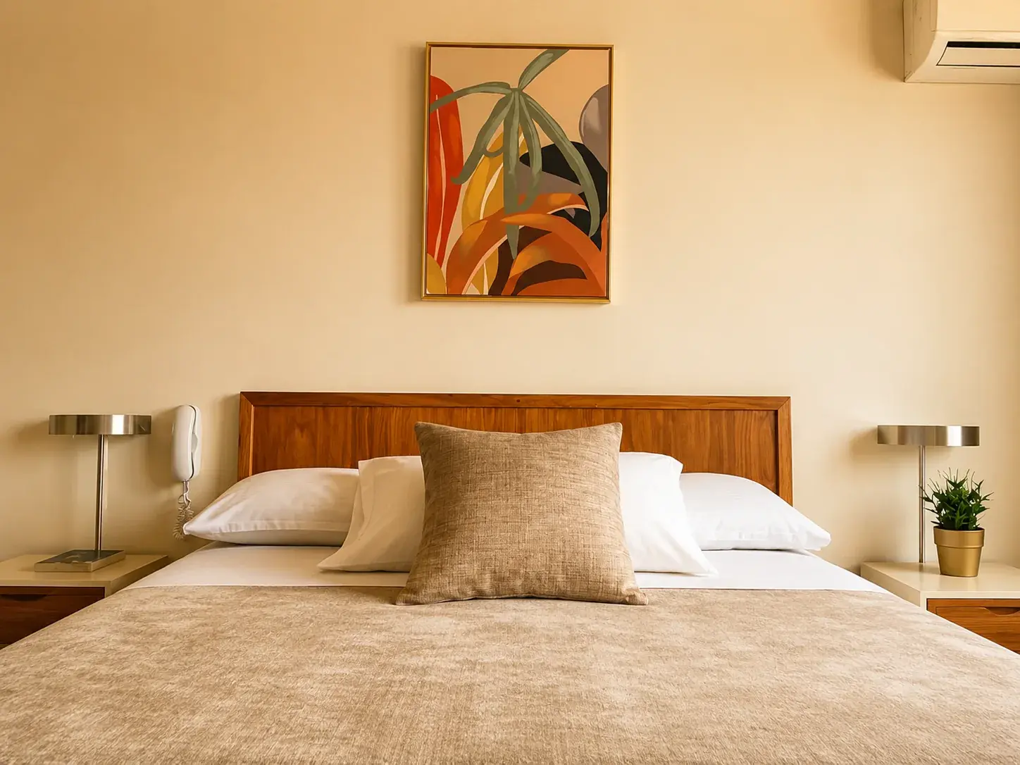Habitacion matrimonial del Hotel Laja City con aire acondicionado y smart TV